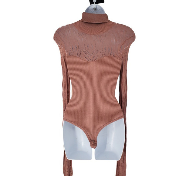 Free People Intimately Women Sweater Bodysuit Pink Long Sleeve Turtleneck XS New - Picture 2 of 8